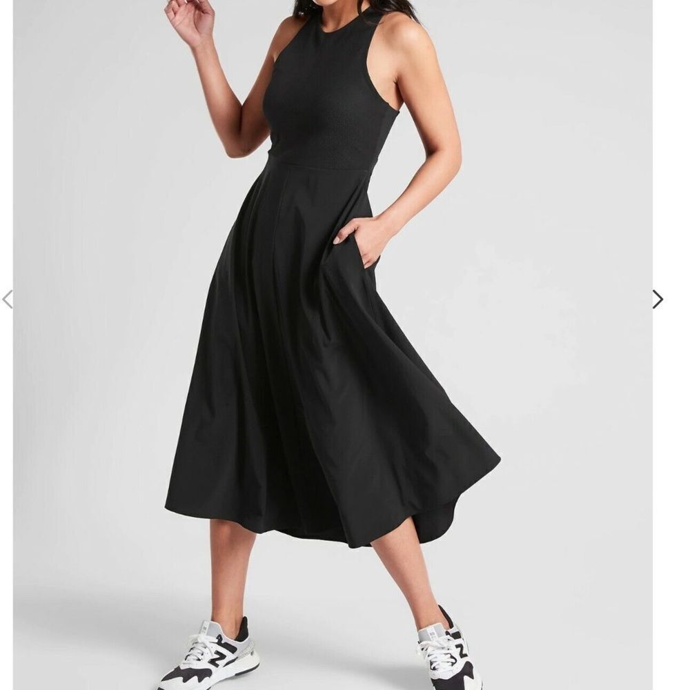 Athleta Winona Hybrid Support Midi Dress Black SIZE XSP